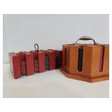 Two sets of poker chips with caddies