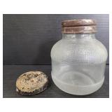 Vintage glass jar and flower frog