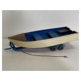 Vintage wood boat model w/ metal trailer