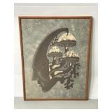 Trippy mushroom and face framed fabric  art