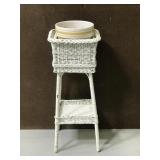 Vintage white wicker planter & pot
