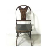 Antique wooden folding chair w/leather seat