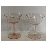 Pair of vintage pink glass cocktail glasses