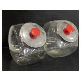 Two vintage glass container jars w/ metal lids