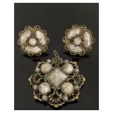 Speckled milky bead pendant & earring set