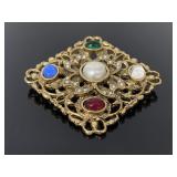 Vintage ornate jeweled brooch pin