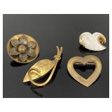 Four vintage brooch pins