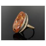 Sterling & amber stone ring