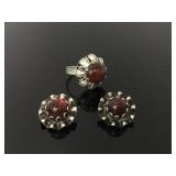 Vintage sterling & amber stone ring w/ earrings