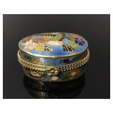 Vintage enameled hummingbird pillbox