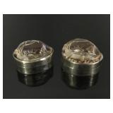 2 velvet lined genuine carved shell pillboxes