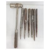 6 assorted punch tools and a hammer combo