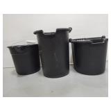 Three assorted mop bucket tubs