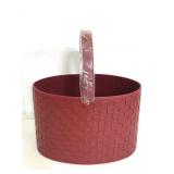 Large red leather woven basket
