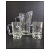 Glass pitcher with 2 glass mugs