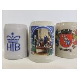 Three German stone beer steins