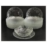 Set of 30 clear pressed vine glass plates & bowl