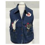 Vintage embroidered rooster patch denim vest
