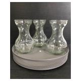 Metal lazy Susan and glass vase trio