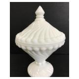 Milk glass lidded candy dish