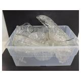 Bin of assorted clear glass items