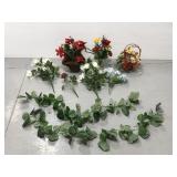 Lot of various faux flowers & baskets