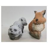 Small cement cat and bunny statues