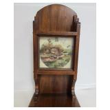 Wood shelf farm scene wall clock