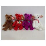 Four TY beanie baby bears