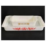 Vintage Fire King red rooster & Pyrex wheat pans