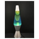 Blue & yellow 14.5in lava lamp w/ silver base
