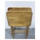 Pair of wooden TV trays w/stand