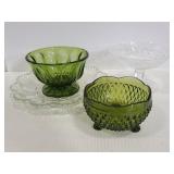 Two green & two clear cut glass dishes