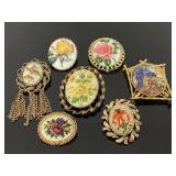Vintage floral cameo brooch collection