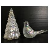 Iridescent art glass tree and bird