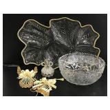 Glass snowflake serving dishes and Angel trio