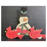 Wood decorative snowman & cardinal ornaments