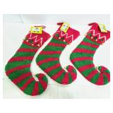 Trio of Elf jingle bell Christmas stockings