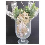 Vase & Christmas picks w/ snowflake ornaments