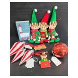 Eight assorted Christmas ornaments w/ wood sign