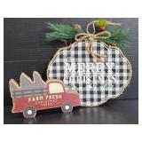 Hanging plaid Christmas sign & truck wood sign