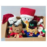 Box of assorted Christmas plushes