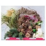 Tote of assorted Christmas decorations