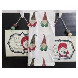 Two gnome Christmas signs & one hand towel