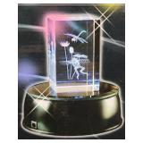 LED lighted stand with floral glass block