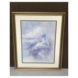 Woman watching sailboats framed print