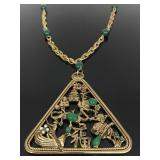 Pago large signed Asian pendant necklace