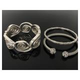 Silver toned cuff bracelet trio
