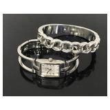 Silver tone Fossil watch & cuff bracelet