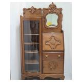 Antique wood secretary desk curio cabinet w/ key